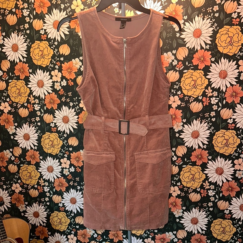 Pink Corduroy Zip-Up Dress